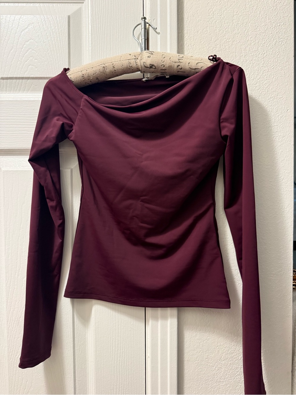 Zara Long-Sleeve Off-Shoulder Top in Burgundy